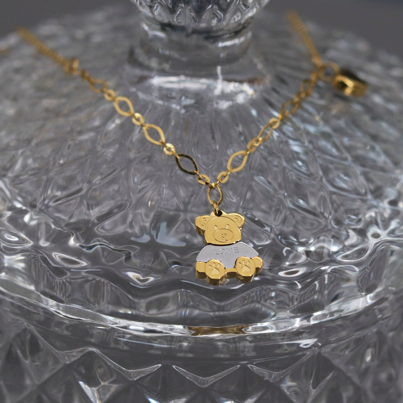 Wholesale Love Bear Stitching Titanium Steel Necklaces